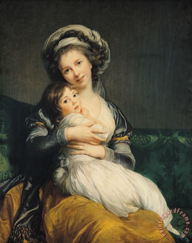 Self portrait in a Turban with her Child painting - Elisabeth Louise Vigee Lebrun Self portrait in a Turban with her Child Art Print