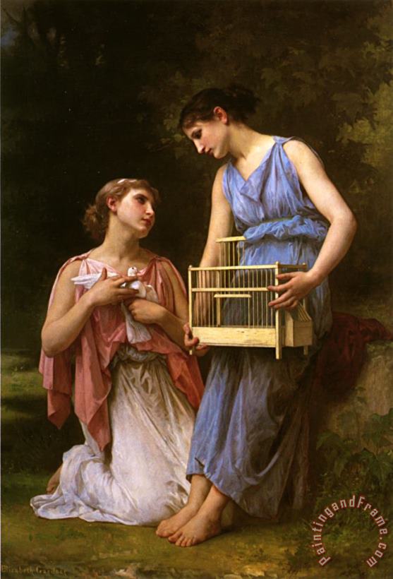 The Dove Fanciers painting - Elizabeth Jane Gardner Bouguereau The Dove Fanciers Art Print