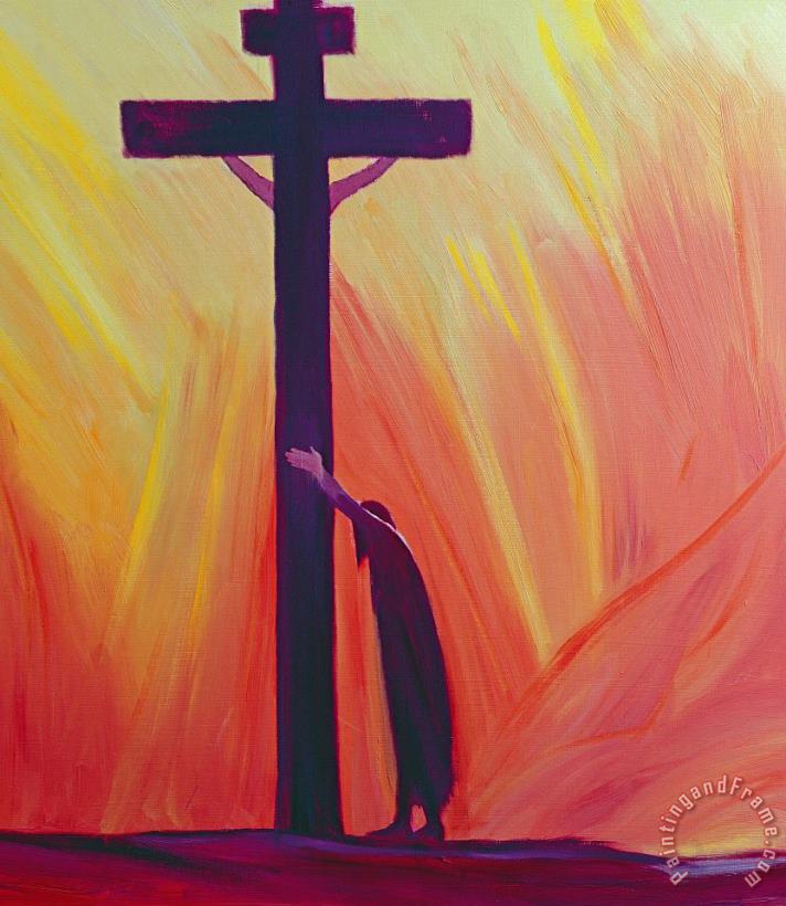 In our sufferings we can lean on the Cross by trusting in Christ's love painting - Elizabeth Wang In our sufferings we can lean on the Cross by trusting in Christ's love Art Print