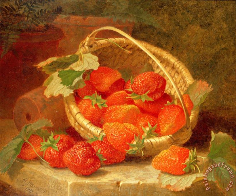 Eloise Harriet Stannard A Basket of Strawberries on a stone ledge Art Painting