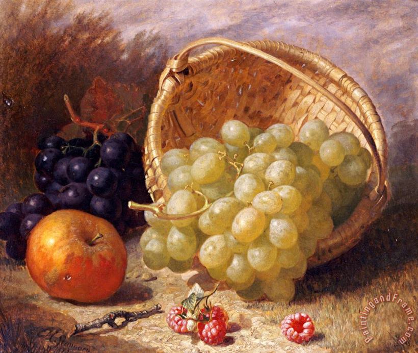 An Upturned Basket of Grapes an Apple And Other Fruit painting - Eloise Harriet Stannard An Upturned Basket of Grapes an Apple And Other Fruit Art Print