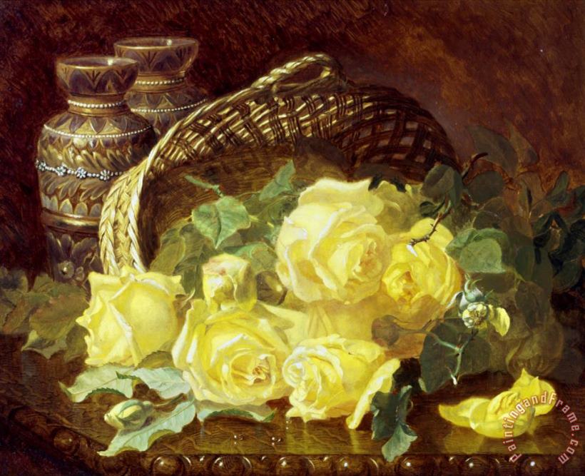 Eloise Harriet Stannard Basket of Yellow Roses Art Painting