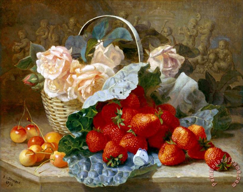 Still Life of Summer Fruit And Peach Roses painting - Eloise Harriet Stannard Still Life of Summer Fruit And Peach Roses Art Print