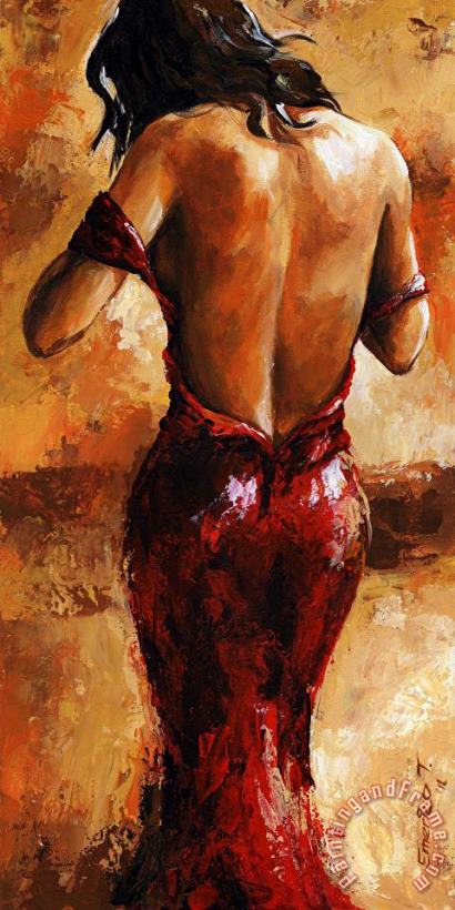 Lady in Red /24 painting - Emerico Toth Lady in Red /24 Art Print