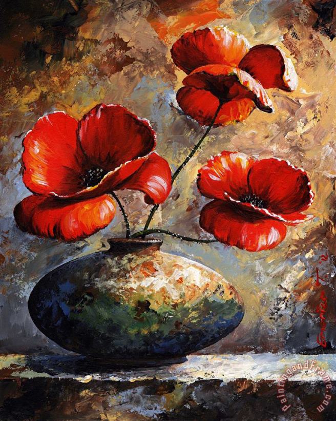 Red Poppies 02 painting - Emerico Toth Red Poppies 02 Art Print