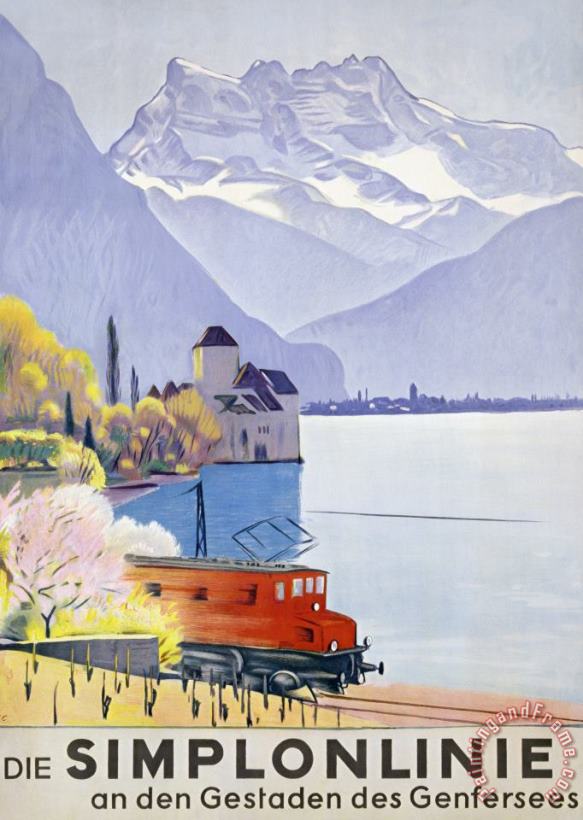Poster Advertising Rail Travel Around Lake Geneva painting - Emil Cardinaux Poster Advertising Rail Travel Around Lake Geneva Art Print