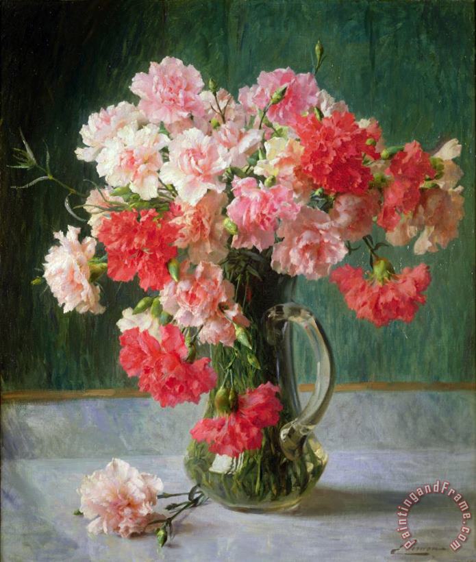 Emile Vernon  Still life of Carnations Art Print