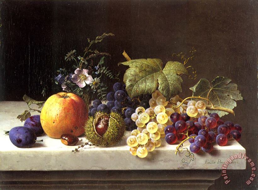 Grapes Plums Etc. on a Marble Ledge painting - Emilie Preyer Grapes Plums Etc. on a Marble Ledge Art Print