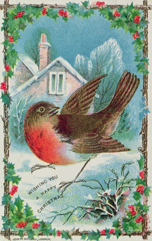English School Christmas card depicting a robin Art Painting