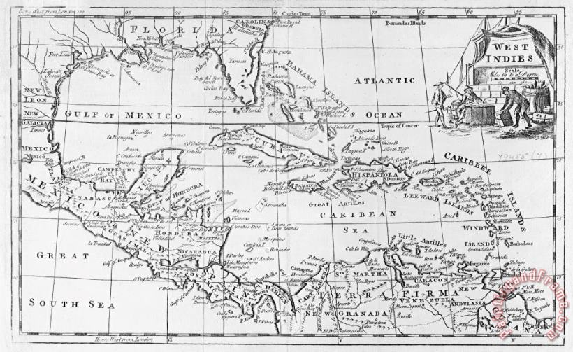 English School Map of the West Indies Florida and South America Art Print