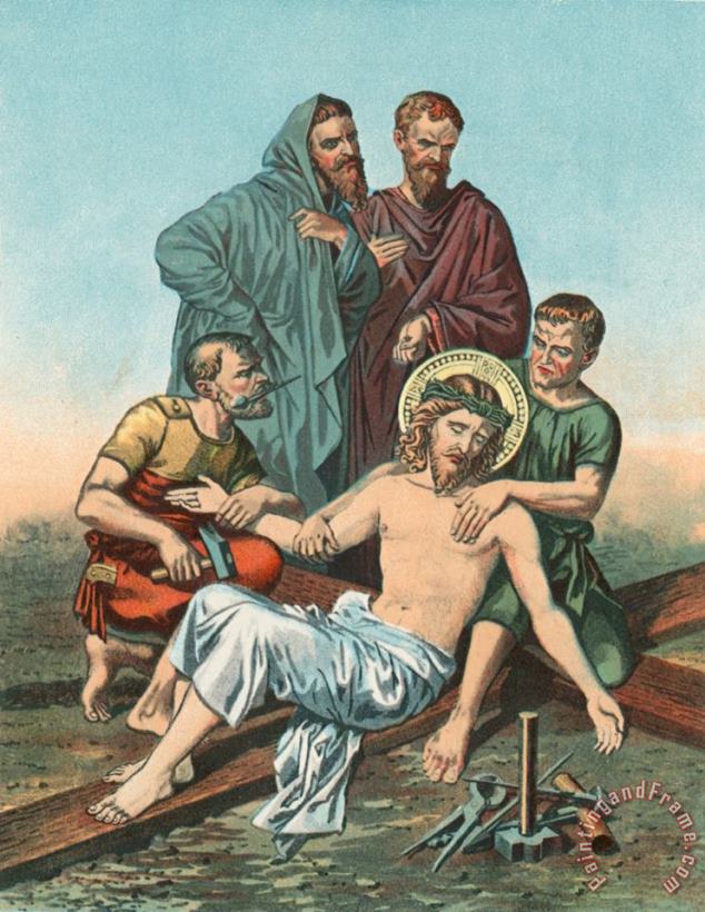 Station XI Jesus is Nailed to the Cross painting - English School Station XI Jesus is Nailed to the Cross Art Print