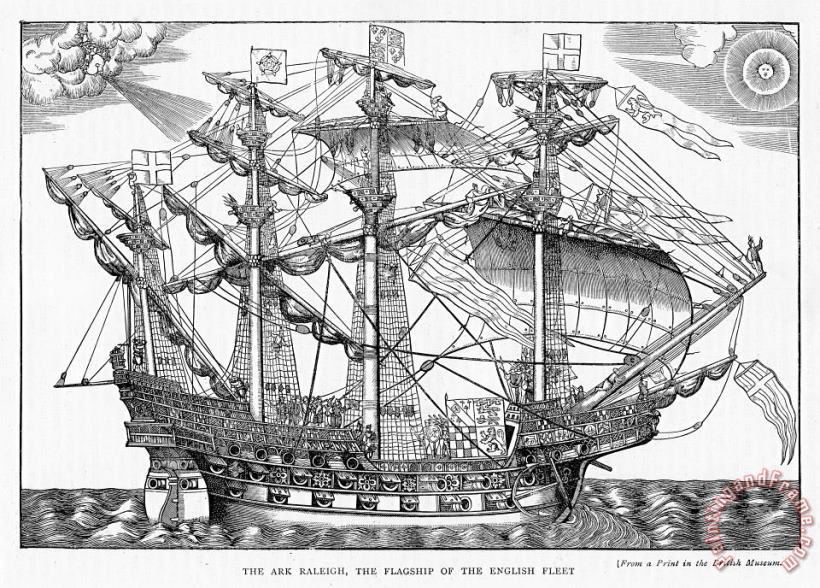 The Ark Raleigh The Flagship Of The English Fleet From Leisure Hour painting - English School The Ark Raleigh The Flagship Of The English Fleet From Leisure Hour Art Print
