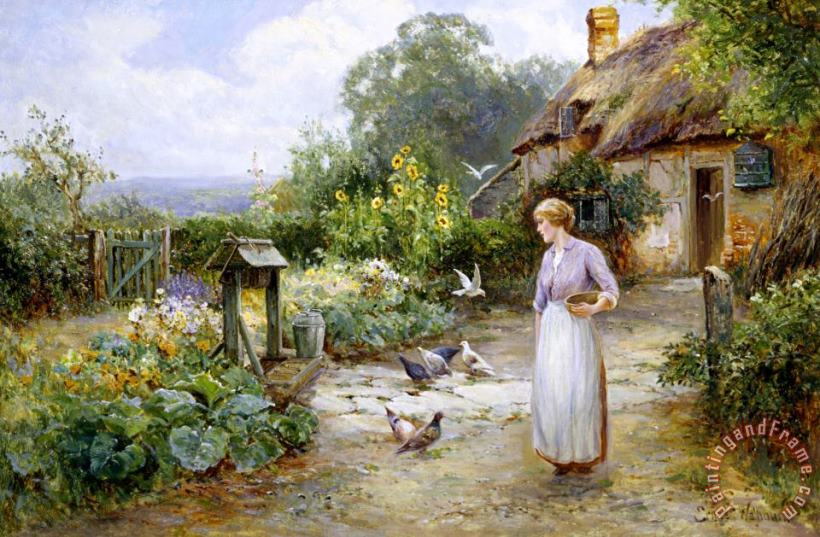 Feeding The Doves painting - Ernest Walbourn Feeding The Doves Art Print