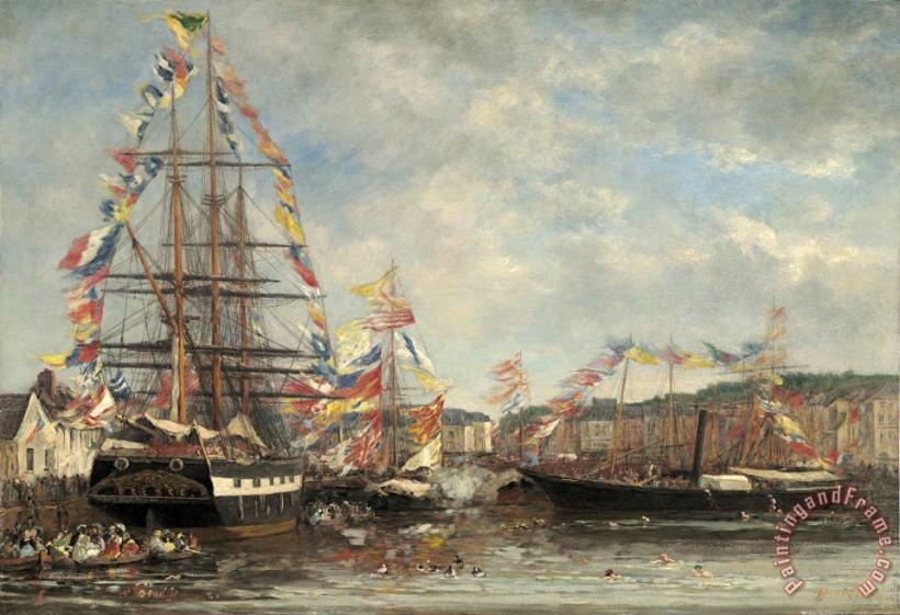 Festival in The Harbor of Honfleur painting - Eugene Boudin Festival in The Harbor of Honfleur Art Print
