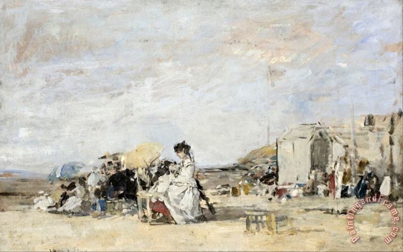Eugene Boudin Lady in White on The Beach at Trouville Art Painting