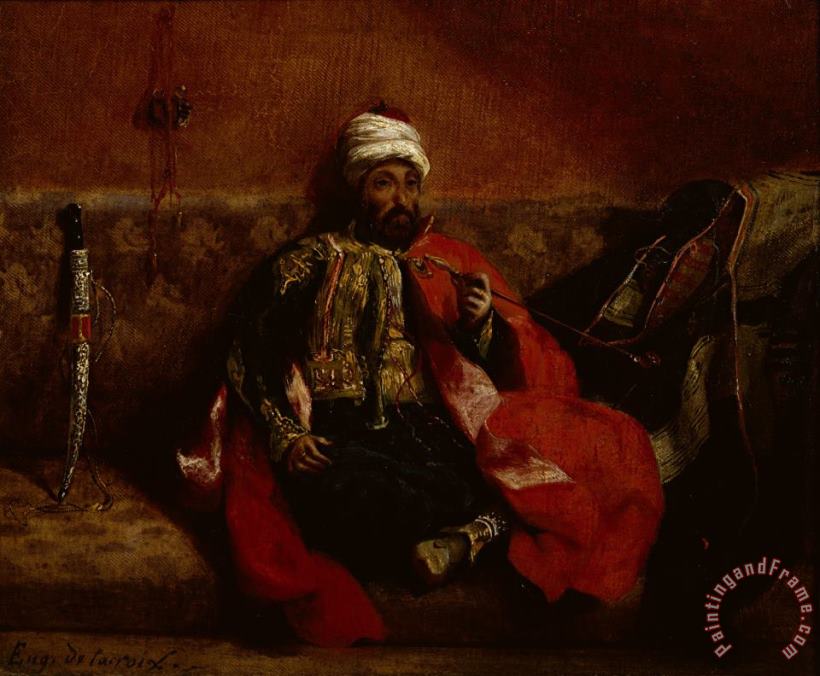 Eugene Delacroix A Turk Smoking Sitting on a Sofa Art Painting