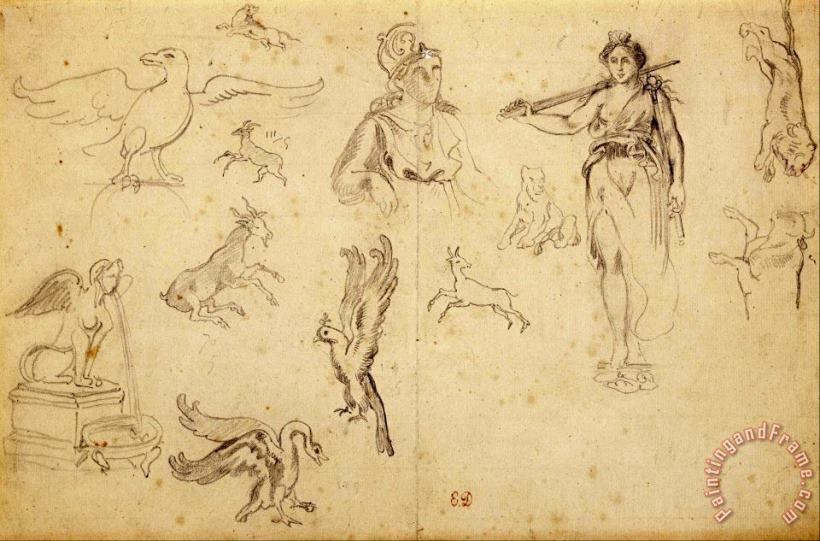 Animal And Figure Studies painting - Eugene Delacroix Animal And Figure Studies Art Print