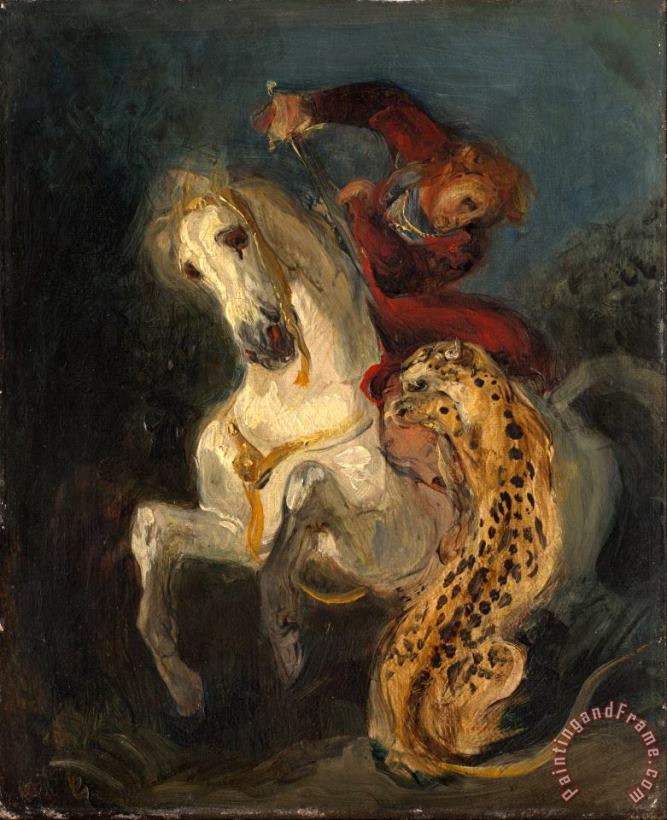 Rider Attacked by a Jaguar painting - Eugene Delacroix Rider Attacked by a Jaguar Art Print