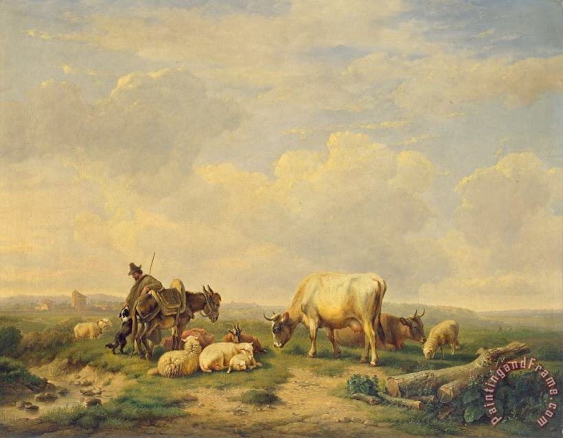 Eugene Joseph Verboeckhoven Herdsman and Herd Art Painting