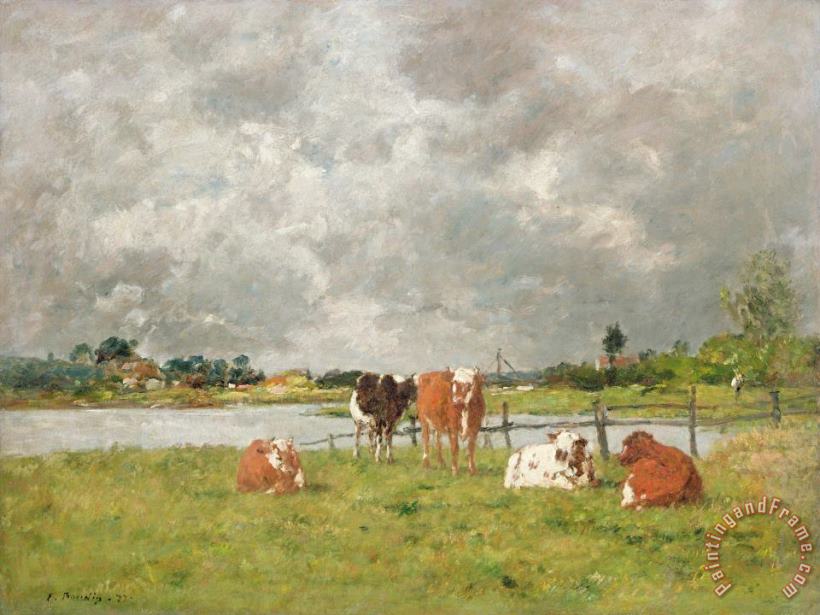 Eugene Louis Boudin Cows in a Field under a Stormy Sky Art Painting