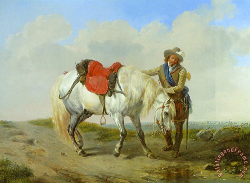 Eugene Verboeckhoven A Cavalier Watering His Mount Art Painting