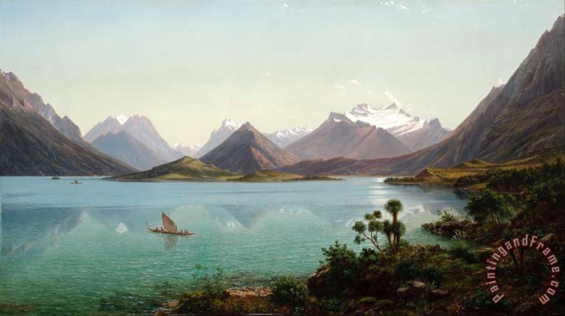 Eugene Von Guerard Lake Wakatipu with Mount Earnslaw, Middle Island, New Zealand Art Painting