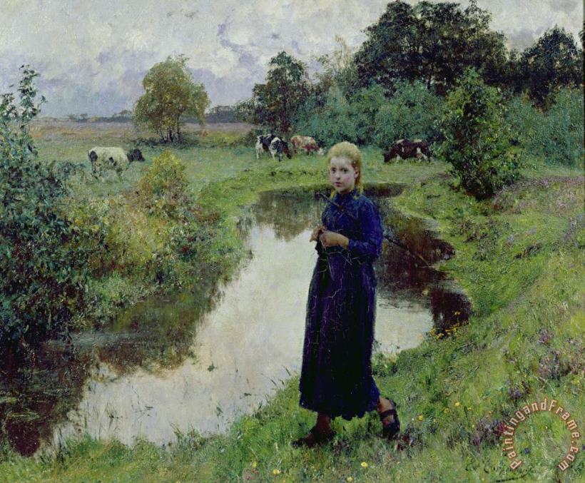 Young Girl in the Fields painting - Evariste Carpentier Young Girl in the Fields Art Print