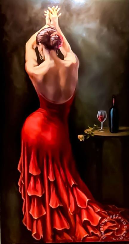 Fabian Perez Flamenco Red Wine Art Painting