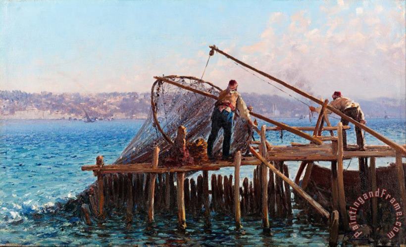 Fausto Zonaro Fishermen Bringing in The Catch Art Painting