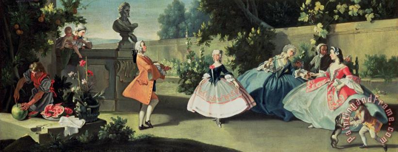 Filippo Falciatore An Ornamental Garden with a Young Girl Dancing to a Fiddle Art Print