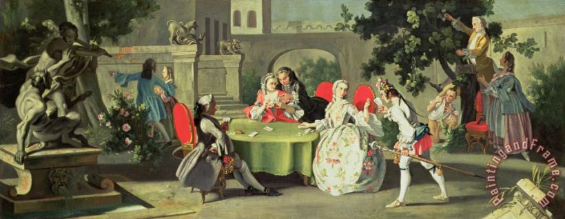 Filippo Falciatore An Ornamental Garden with Elegant Figures Seated Around a Card Table Art Painting