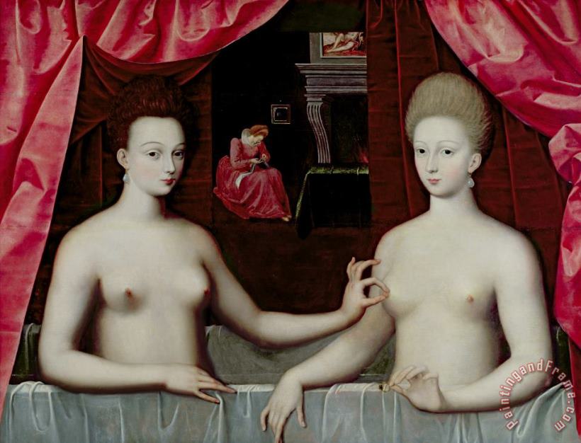 Fontainebleau School Gabrielle dEstrees and her sister the Duchess of Villars Art Print