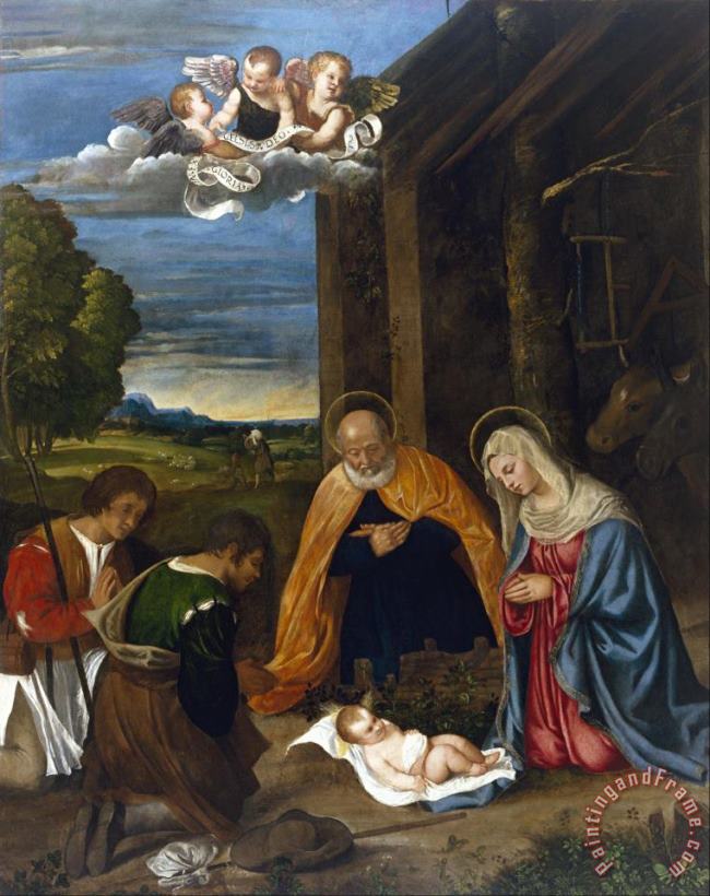 The Nativity with Shepherds painting - Francesco Vecellio The Nativity with Shepherds Art Print