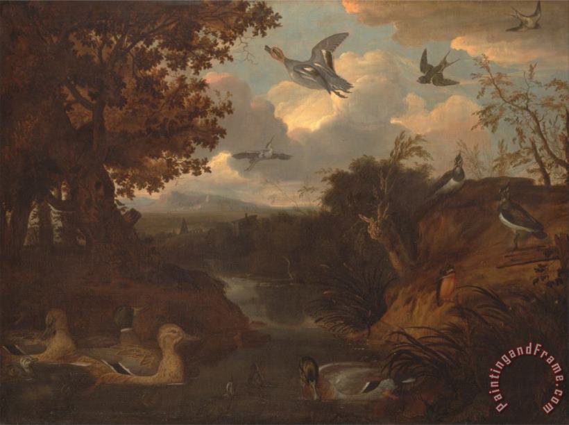 Francis Barlow Ducks And Other Birds About a Stream in an Italianate Landscape Art Print