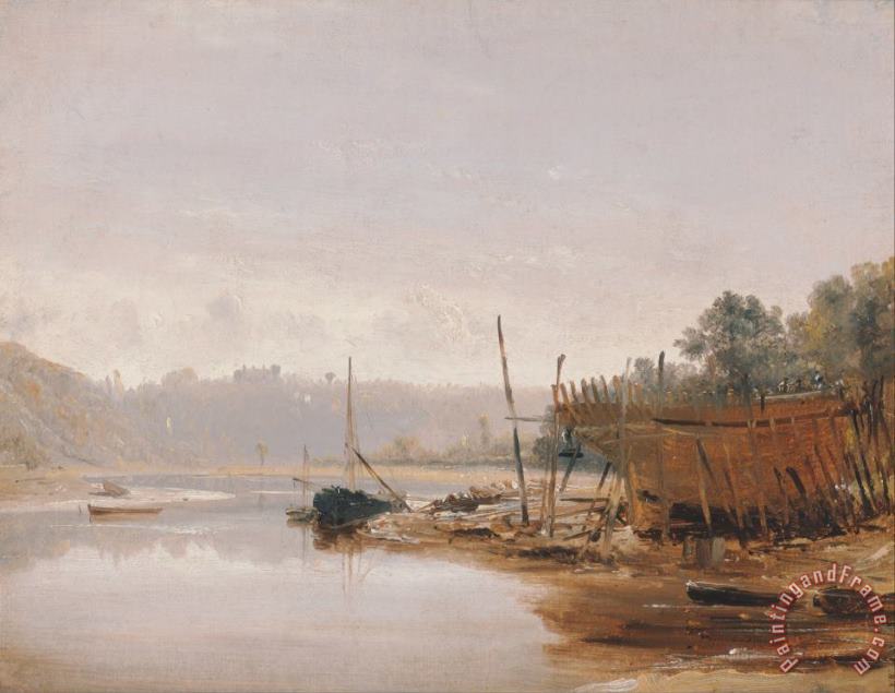 Boat Building Near Dinan, Brittany painting - Francis Danby Boat Building Near Dinan, Brittany Art Print