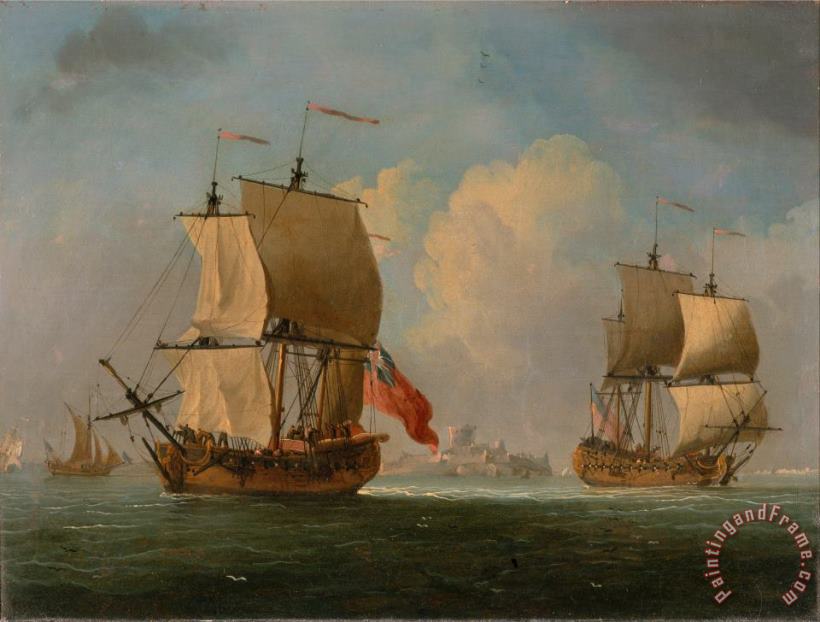 Francis Swaine An English Sloop And a Frigate in a Light Breeze Art Print
