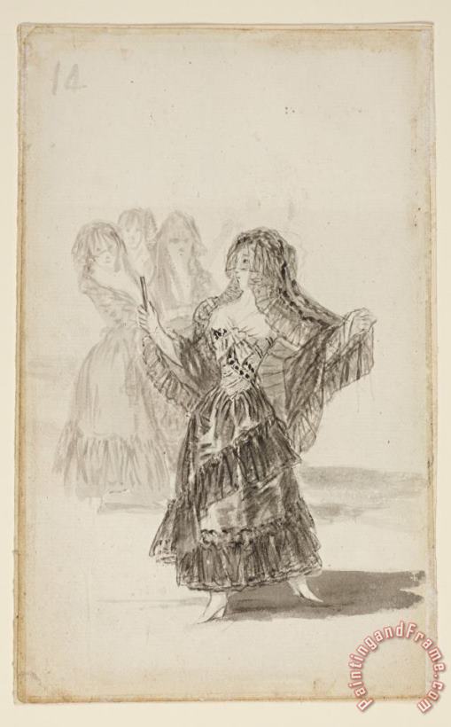 Two Majas Embracing (recto); Maja Parading Before Three Others (verso) painting - Francisco De Goya Two Majas Embracing (recto); Maja Parading Before Three Others (verso) Art Print