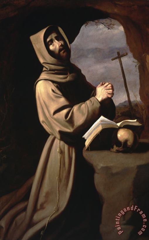 Saint Francis in Prayer in a Grotto painting - Francisco de Zurbaran Saint Francis in Prayer in a Grotto Art Print