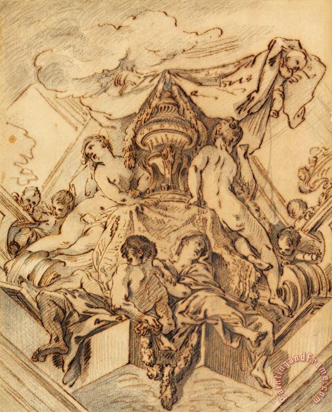 Project for a Corner Motif of a Painted Ceiling painting - Francois Boucher Project for a Corner Motif of a Painted Ceiling Art Print
