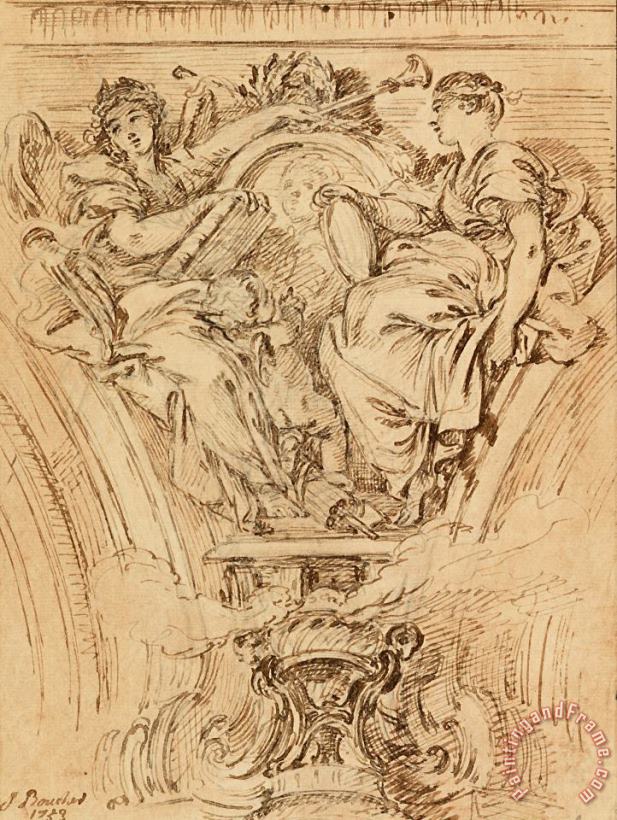 Spandrel Decoration Fame And Truth Applauding Louis Xv painting - Francois Boucher Spandrel Decoration Fame And Truth Applauding Louis Xv Art Print