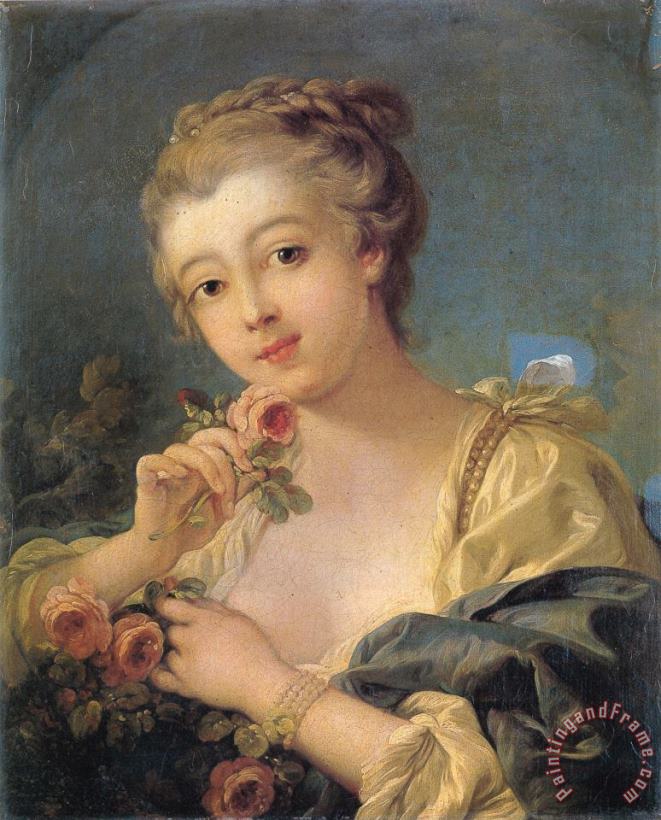 Francois Boucher Young Woman with a Bouquet of Roses Art Painting