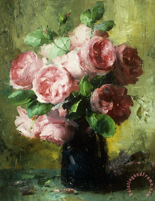 Pink Roses In A Vase painting - Frans Mortelmans Pink Roses In A Vase Art Print
