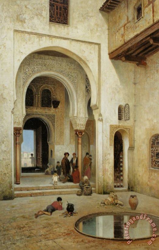 A Courtyard in Alhambra painting - Frans Wilhelm Odelmark A Courtyard in Alhambra Art Print
