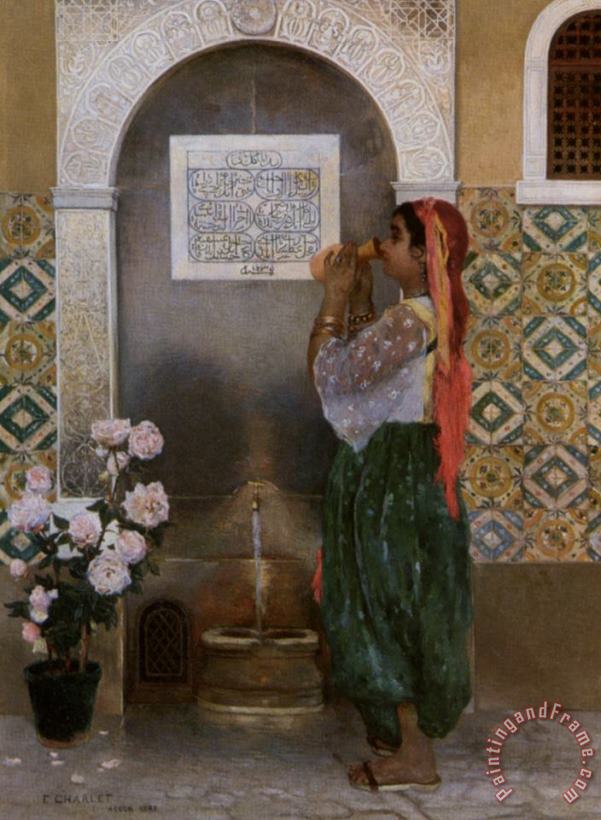 Frantz Charlet Algerian Girl Beside a Fountain Art Painting