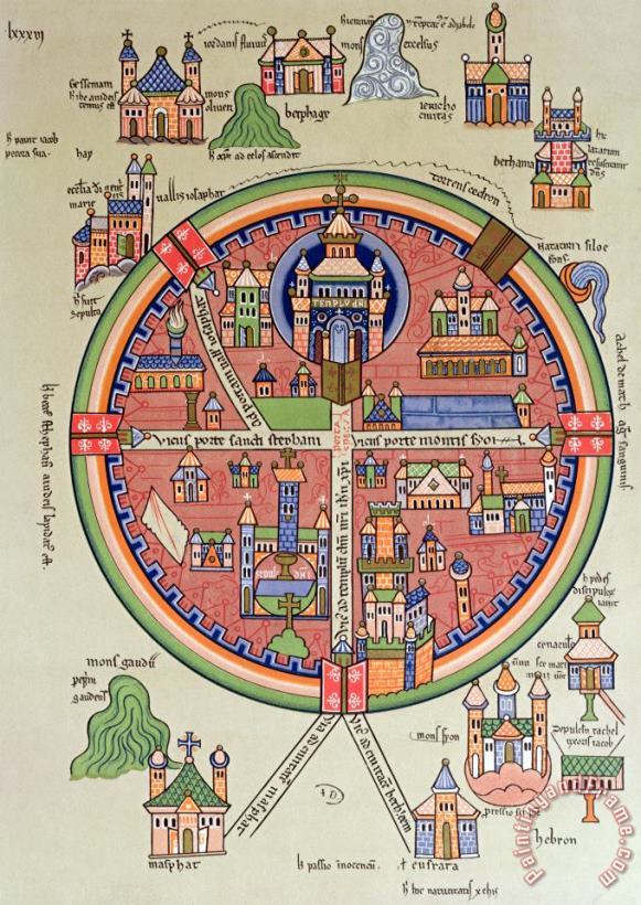 Ancient Map of Jerusalem and Palestine painting - French School Ancient Map of Jerusalem and Palestine Art Print