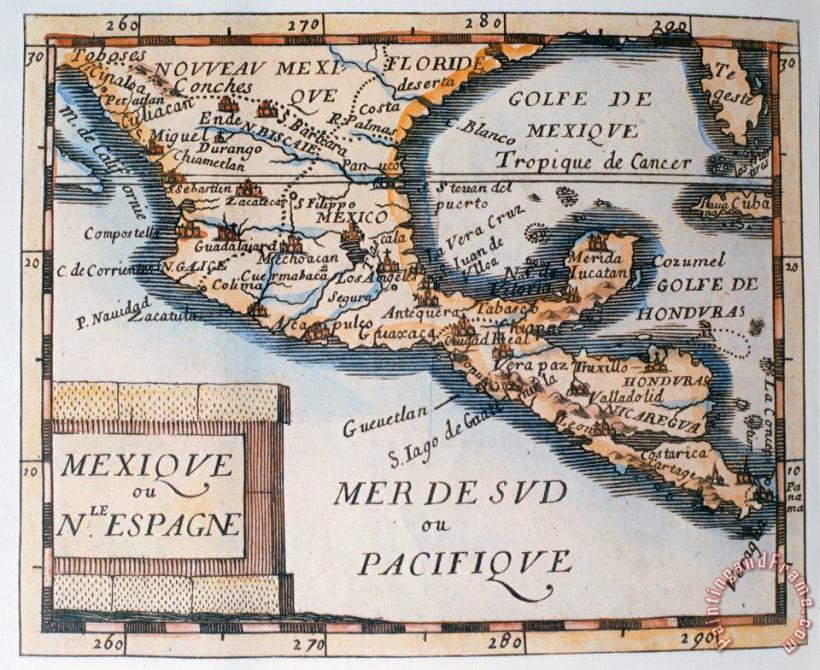 French School Antique Map of Mexico or New Spain Art Painting