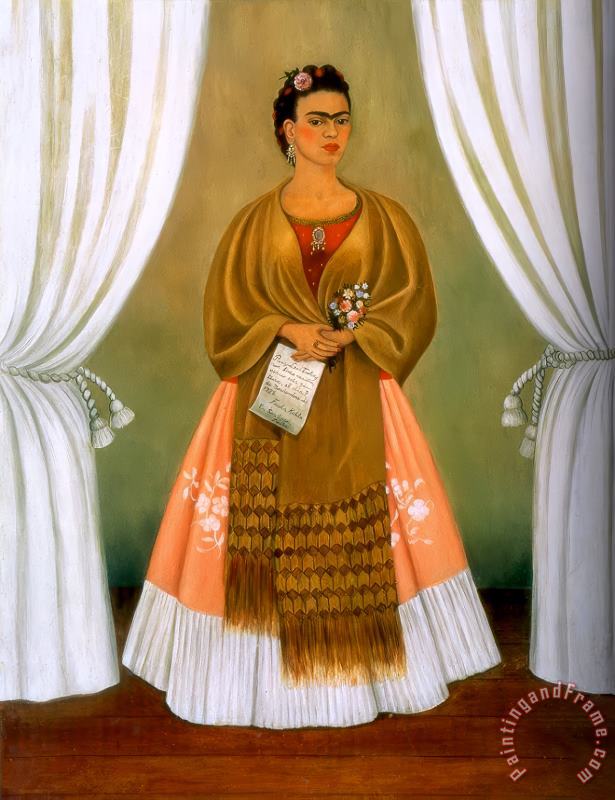 Frida Kahlo Self Portrait Dedicated Tomleon Trotsky Between The Curtains 1937 Art Painting