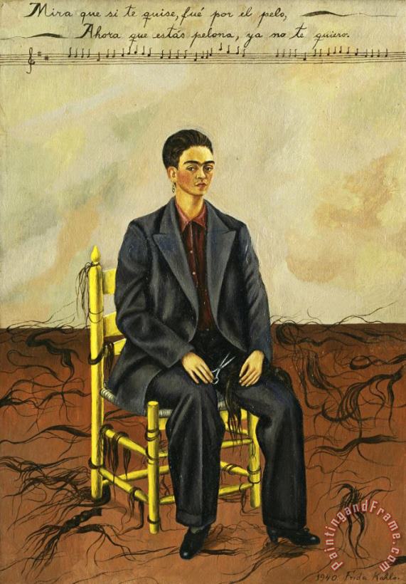 Frida Kahlo Self Portrait with Cropped Hair Art Painting
