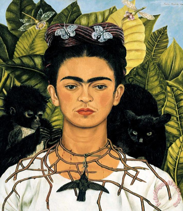 Frida Kahlo Self Portrait with Necklace of Thorns 1940 Art Painting