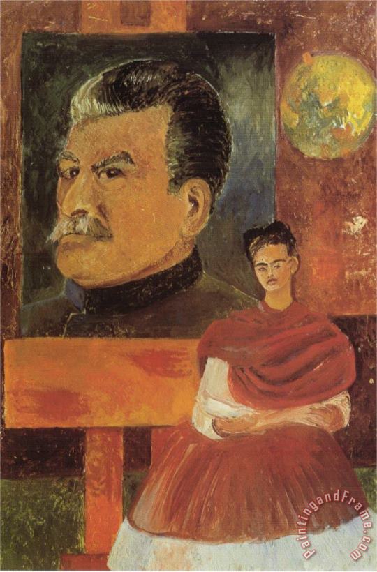 Frida Kahlo Self Portrait with Stalin 1954 painting - Self Portrait